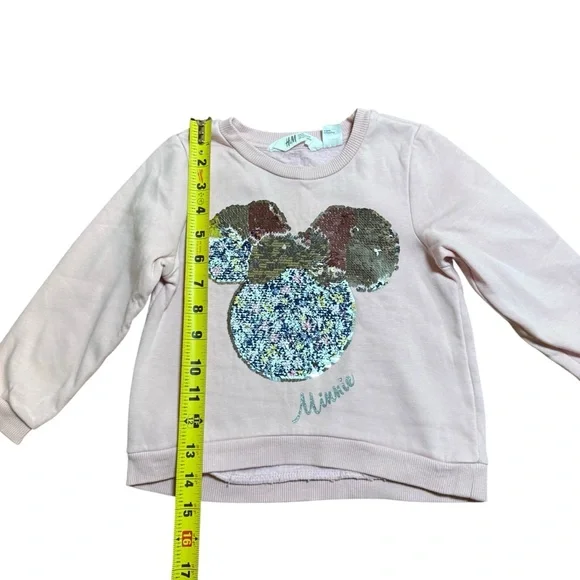 H&M Girls Disney Minnie Mouse Pink Sequin Long Sleeve Sweatshirt Pullover Size 4 - Picture 5 of 7